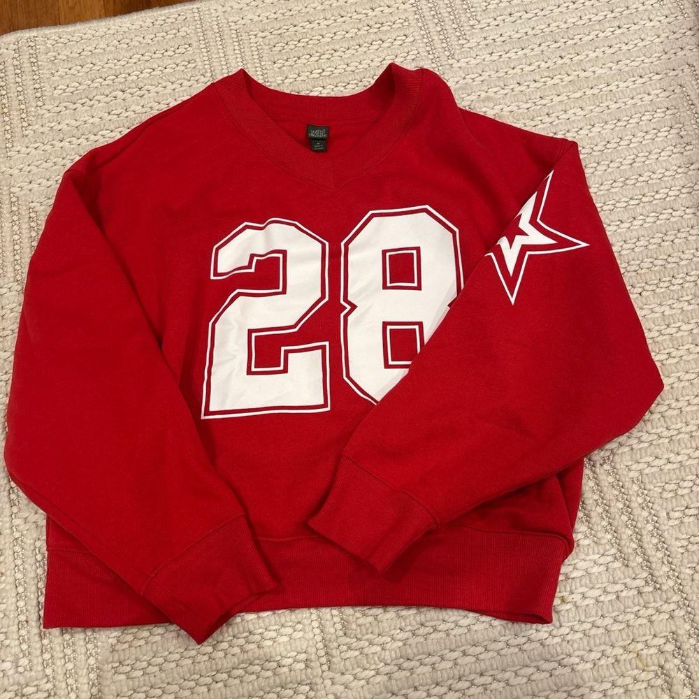 Wild Fable Red V-Neck Men's Sweater with Number Design